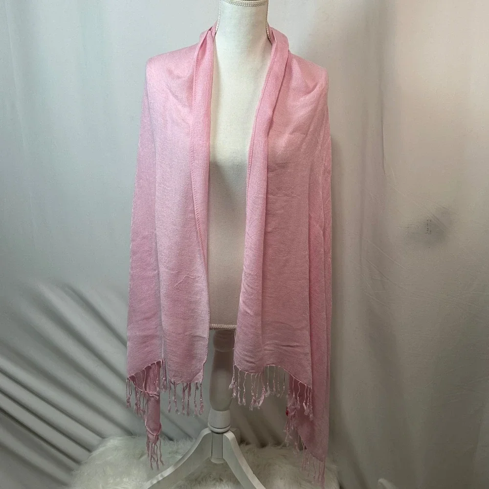 Pink Scarf with Fringe Lightweight Woven Shawl‎ Wrap Women's Fashion
